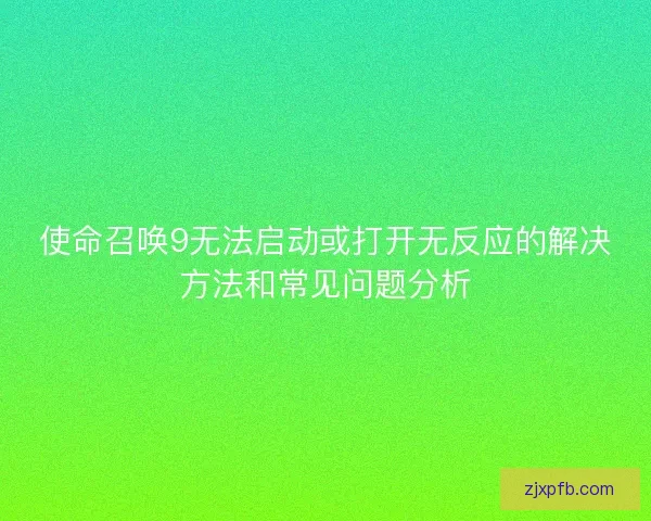 使命召唤9无法启动或打开无反应的解决方法和常见问题分析
